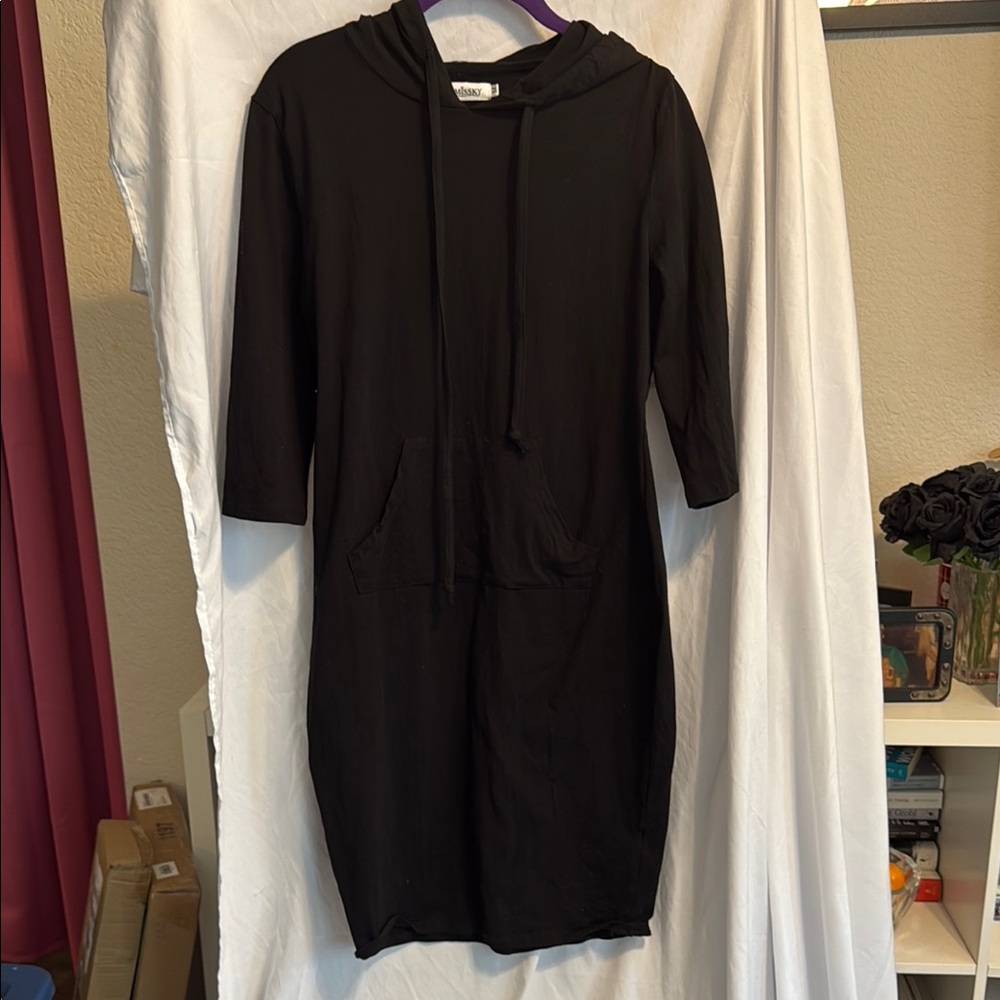 🖤 MISSKY Black Hoodie Dress – Size M